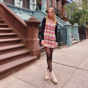 Free People pink plaid shift dress